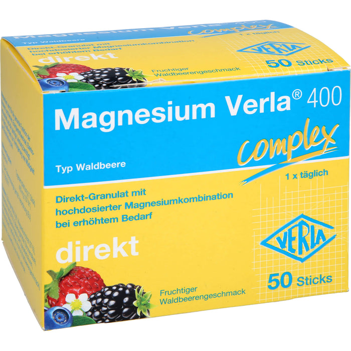 Magnesium Verla 400 Direkt-Granulat mit fruchtigem Waldbeerengeschmack, 50 St. Beutel