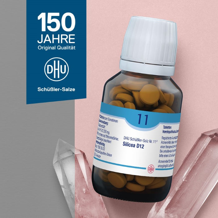 DHU Schüßler-Salz Nr. 11 Silicea D6 – Das Mineralsalz der Haare, der Haut und des Bindegewebes – das Original – umweltfreundlich im Arzneiglas, 80 pc Tablettes