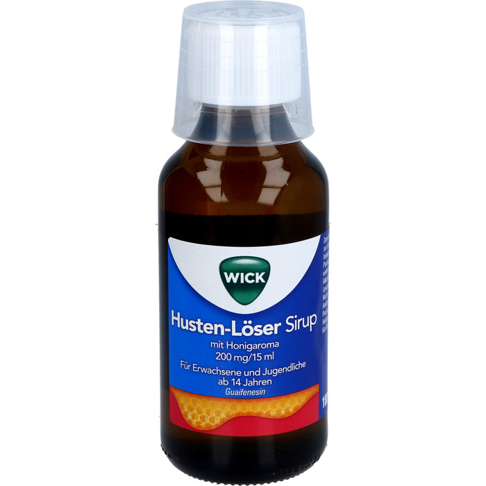 WICK Husten-Löser Sirup mit Honigaroma mit Guaifenesin zur Linderung von produktivem Husten, 180 ml Solution