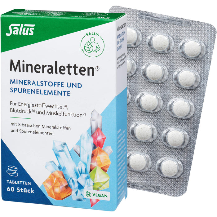 Salus Mineraletten Tabletten mit Mineralstoffen und Spurenelementen für  den Energiestoffwechsel, Blutdruck und Muskelfunktion, 60 pc Tablettes