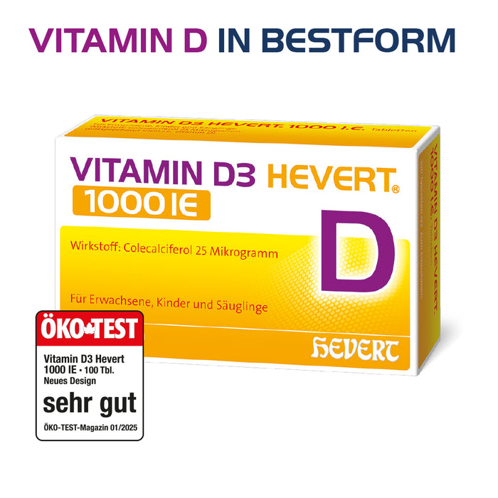 Vitamin D3 Hevert 1000 IE bei Vitamin-D-Mangel und erhöhtem Bedarf, 100 pcs. Tablets