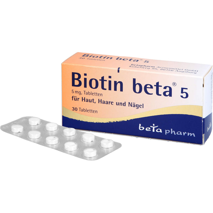 Biotin beta 5 mg Tabletten für Haut, Haare und Nägel, 30 pcs. Tablets