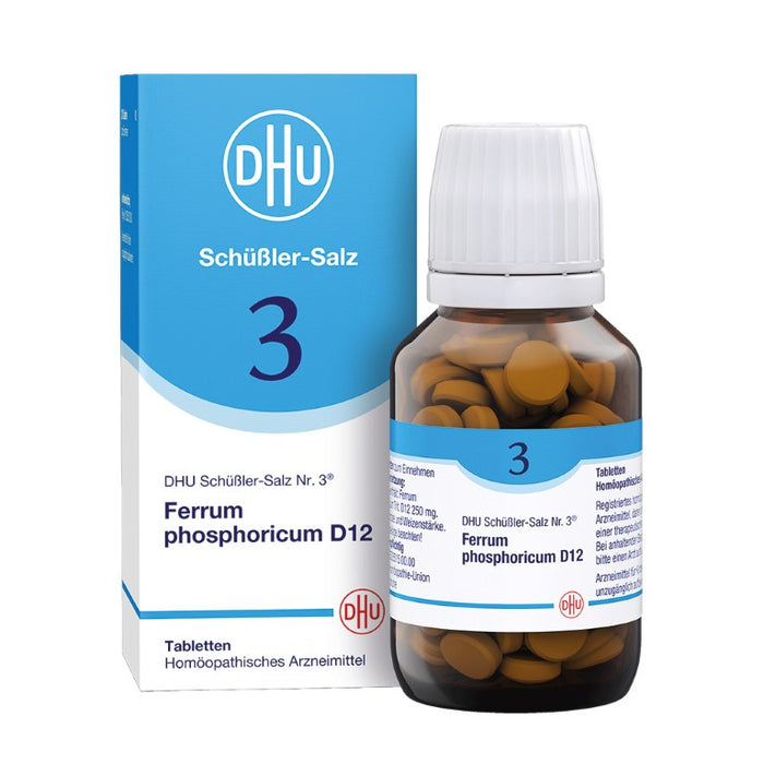 DHU Schüßler-Salz Nr. 3 Ferrum phosphoricum D12 – Das Mineralsalz des Immunsystems – das Original – umweltfreundlich im Arzneiglas, 200 St. Tabletten