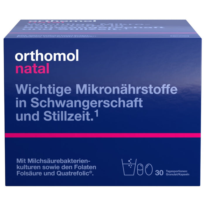 Orthomol Natal - Mikronährstoffe für Schwangerschaft und Stillzeit - mit Folsäure, weiteren Vitaminen und Zink - Granulat/Kapseln, 30 St. Tagesportionen