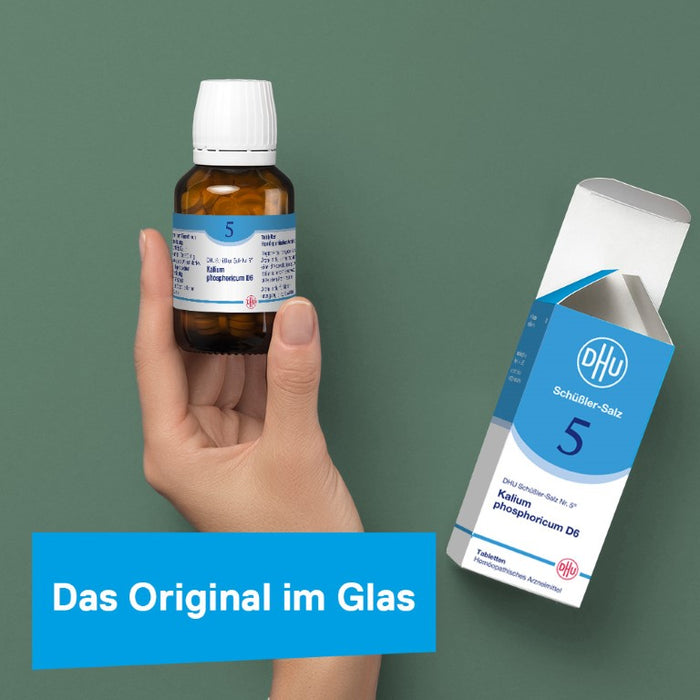 DHU Schüßler-Salz Nr. 5 Kalium phosphoricum D6 – Das Mineralsalz der Nerven und Psyche – das Original – umweltfreundlich im Arzneiglas, 200 pc Tablettes