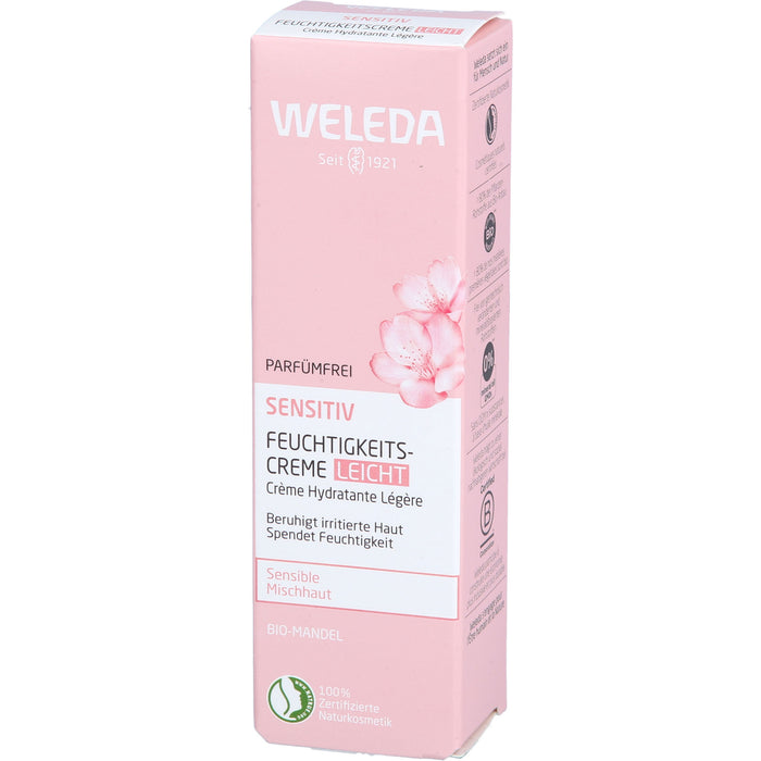 WELEDA sensitiv Feuchtigkeitscreme leicht, parfümfrei mit Bio-Mandelöl für sensible Mischhaut beruhigt irritierte Haut, 30 ml Creme