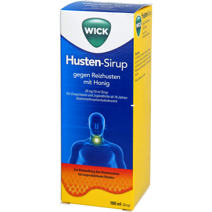 WICK Husten-Sirup gegen Reizhusten mit Honig bietet Linderung gegen Husten, 180 ml Solution