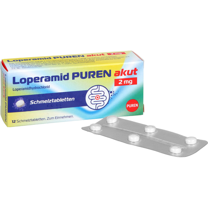 Loperamid PUREN akut 2 mg Schmelztabletten, 12 pc Tablettes