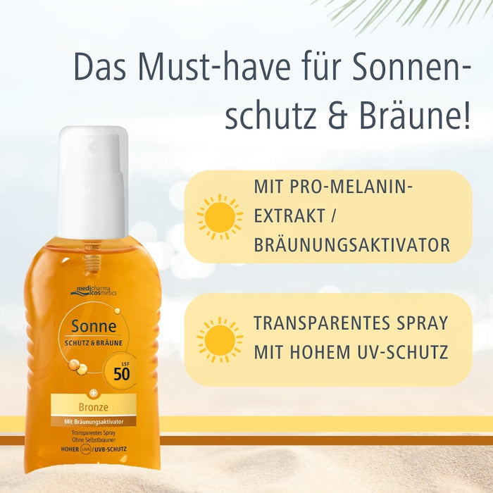 Medipharma Cosmetics Sonne Schutz & Bräune LSF 50 transparentes Spray, 200 ml Lösung
