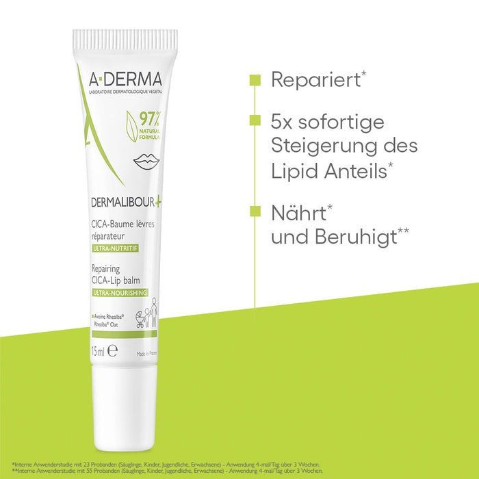 A-DERMA Dermalibour+ CICA Lippenbalsam, 15 ml Baume