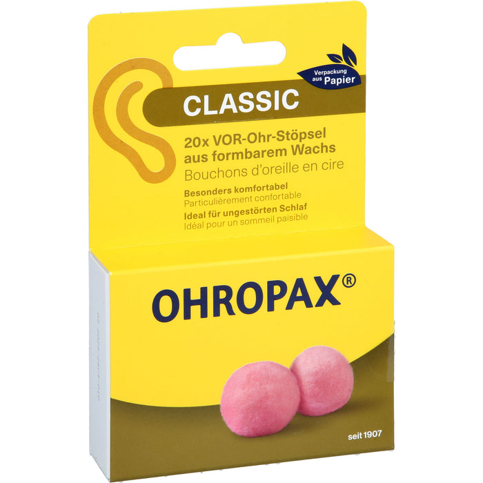 OHROPAX Classic Wachs Vor-Ohr Stöpsel aus formbarem Wachs, 20 pcs. Earplugs