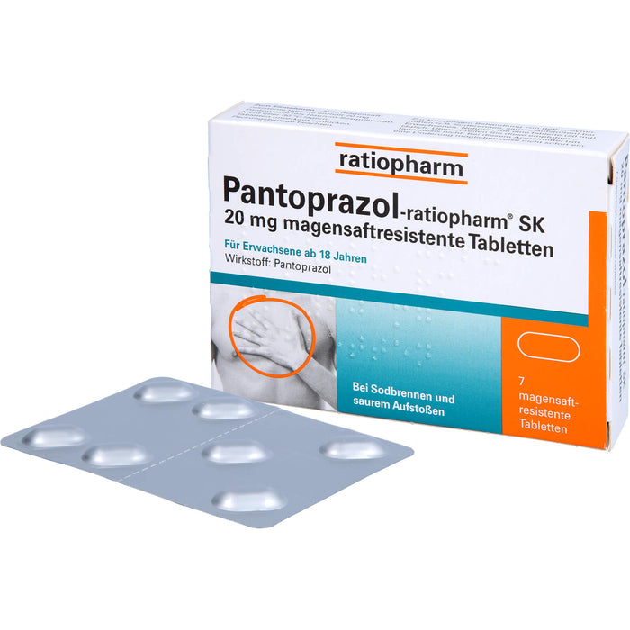 Pantoprazol-ratiopharm SK 20 mg Tabletten bei Sodbrennen, 7 pc Tablettes