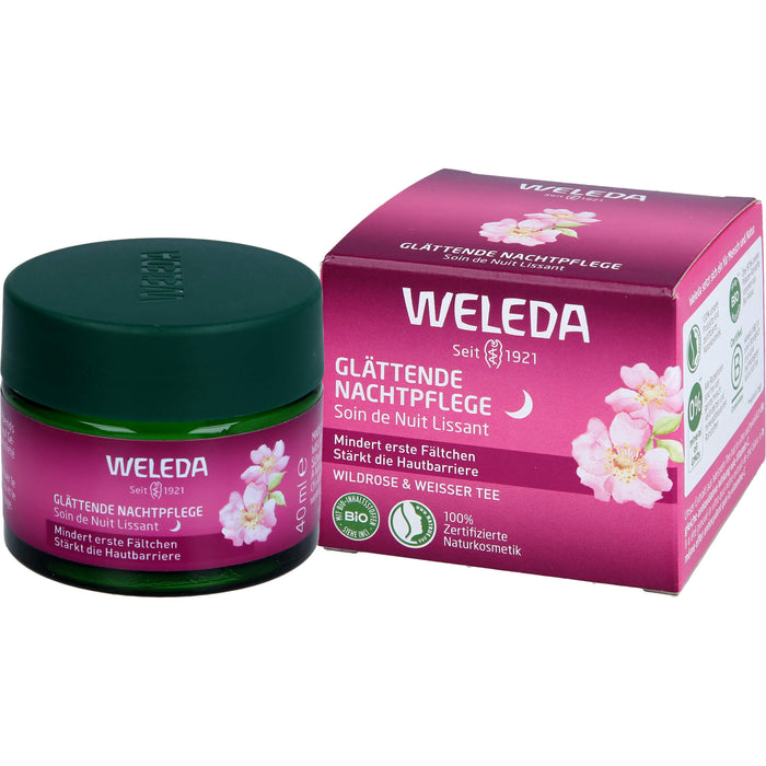 WELEDA glättende Nachtpflege Wildrose & Weißer Tee stärkt die Hautbarriere, mindert erste Fältchen, 40 ml Crème