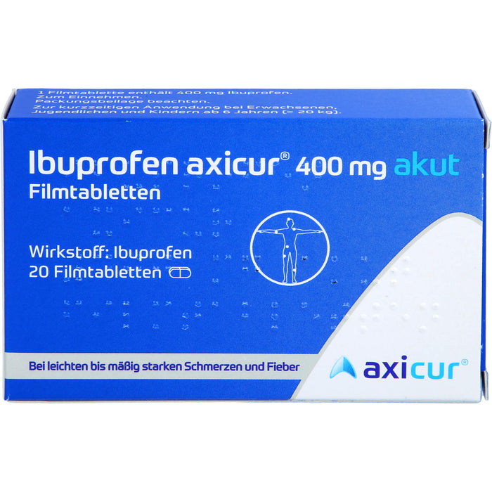 Ibuprofen axicur 400 mg akut Filmtabletten bei Schmerzen und Fieber, 20 St. Tabletten