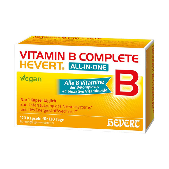 Vitamin B Complete Hevert All-in-One mit allen 8 Vitaminen des B-Komplexes und 4 bioaktiven Vitaminoiden, 120 St. Kapseln