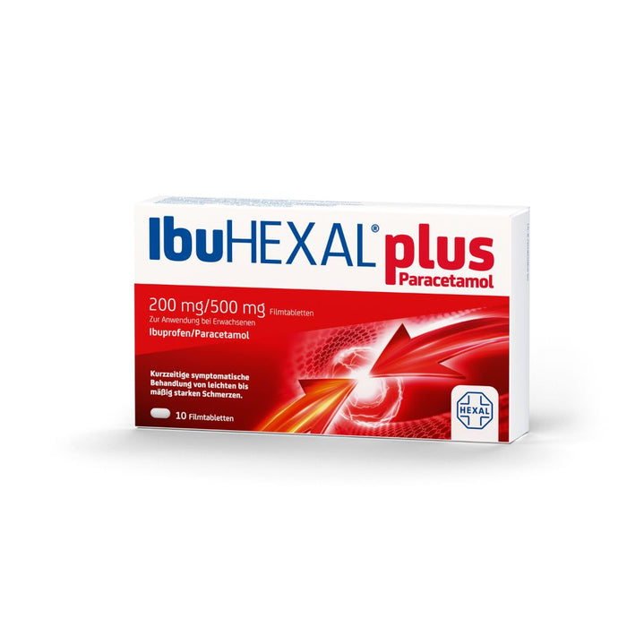 IbuHEXAL plus Paracetamol 200 mg / 500 mg  Filmtabletten bei leichten bis mäßig starken Schmerzen, 10 pcs. Tablets