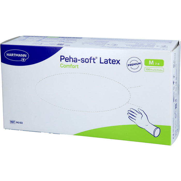 Peha-soft Latex Comfort Untersuchungshandschuhe unsteril puderfrei Gr. M, 100 pc Gants