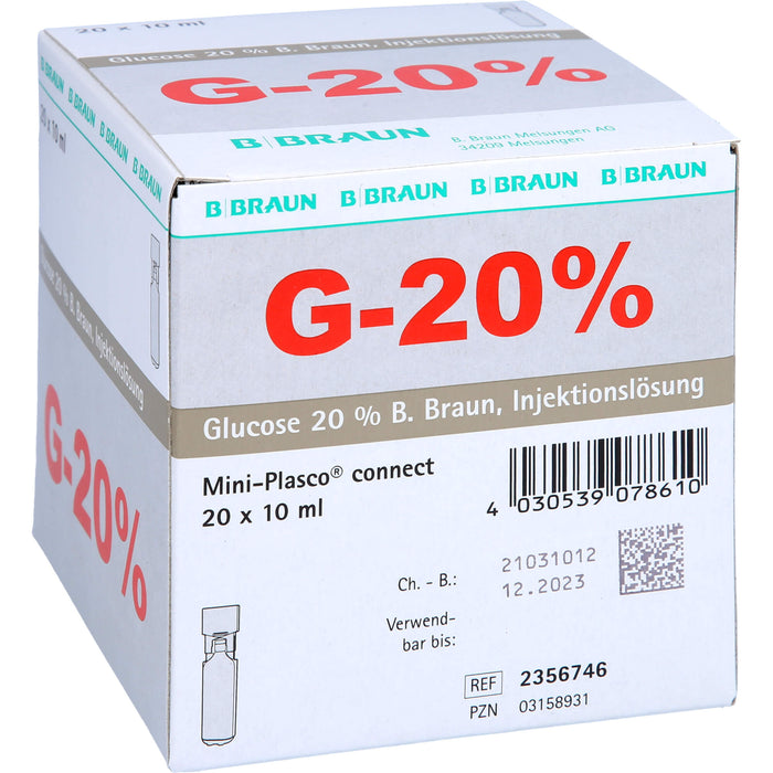 B. Braun Glucose 20 % Injektionslösung, Mini Plasco connect, 200 ml Solution