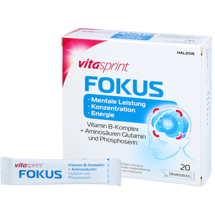 Vitasprint Fokus Direktsticks Vitamin B5 für mentale Leistungsfähigkeit, Konzentration und Energie, 20 pcs. Sachets