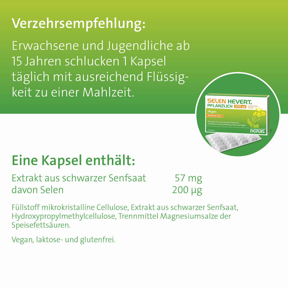 Selen Hevert pflanzlich 200 µg mit natürlichem Selen, 60 St. Kapseln