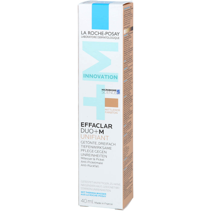 La Roche-Posay Effaclar Duo+M Unifiant getönte, dreifach tiefenwirksame Pflege gegen Unreinheiten mittlerer Farbton, 40 ml Cream