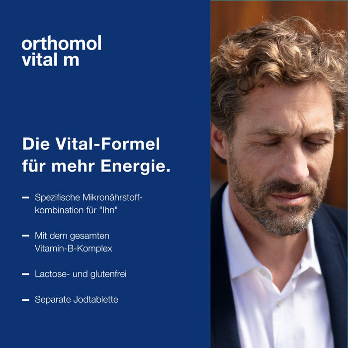 Orthomol Vital m für Männer - bei Müdigkeit - mit B-Vitaminen und Omega-3-Fettsäuren - Orangen-Geschmack - Granulat/Tabletten/Kapseln, 7 pcs. Daily portions