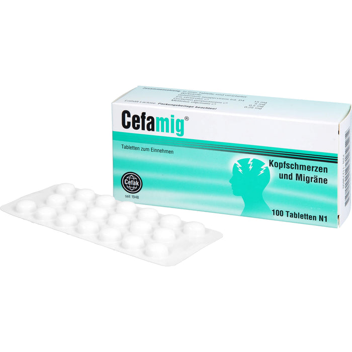 Cefamig Tabletten bei Kopfschmerzen und Migräne, 100 pc Tablettes