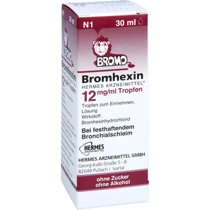 HERMES ARZNEIMITTEL Bromhexin 12 mg/ml Tropfen bei festhaftendem Bronchialschleim, 30 ml Solution