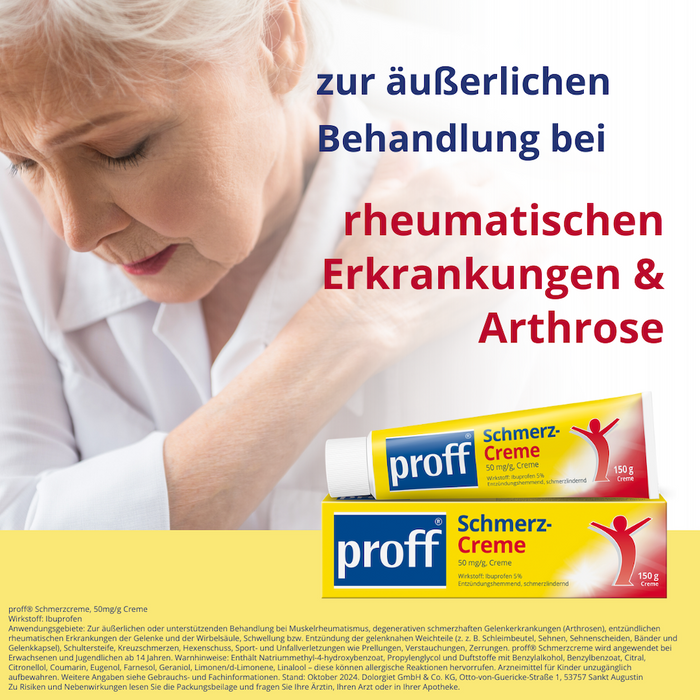 proff Schmerzcreme mit Ibuprofen – zur äußerlichen Behandlung von Muskel-, Gelenk- und Rückenschmerzen bei rheumatischen Erkrankungen oder nach Sport- und Unfallverletzungen, 150 g Cream