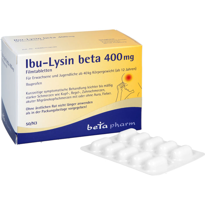 Ibu-Lysin beta 400 mg Filmtabletten bei Schmerzen und Fieber, 50 pc Tablettes