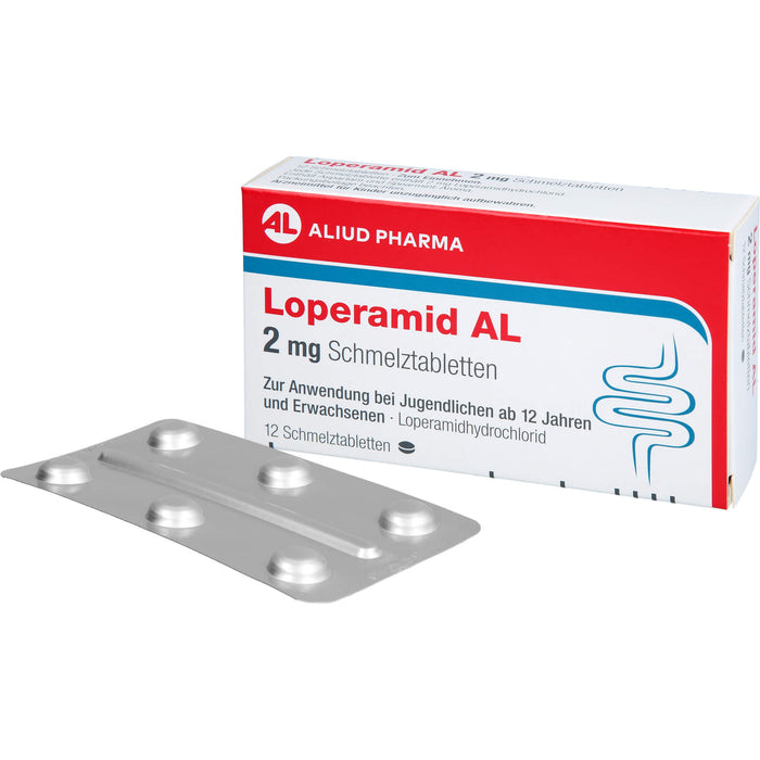 Loperamid AL 2 mg Schmelztabletten bei Durchfall, 12 pc Tablettes