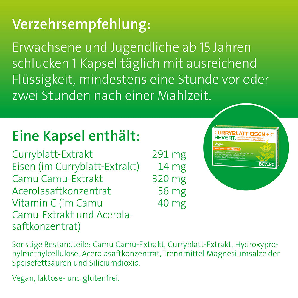 Curryblatt Eisen + C Hevert, 60 St. Kapseln Hevert-Testen