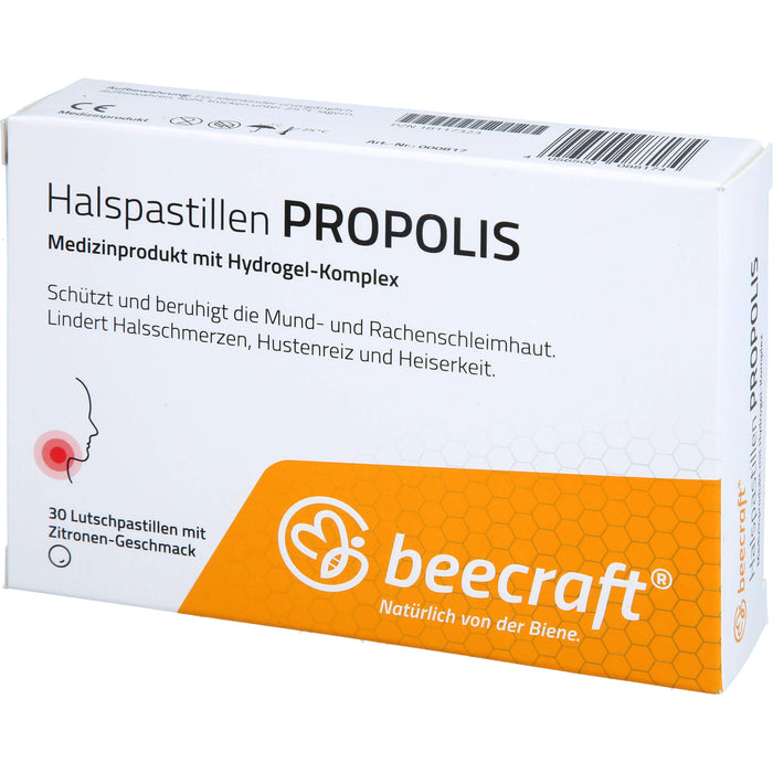 Beecraft Halspastillen Propolis schützt und beruhigt die Mund- und Rachenschleimhaut, 30 St. Pastillen