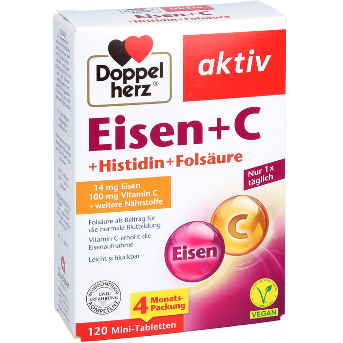 Doppelherz aktiv Eisen + C + Histidin + Folsäure Mini-Tabletten für die normale Blutbildung, 120 pc Tablettes