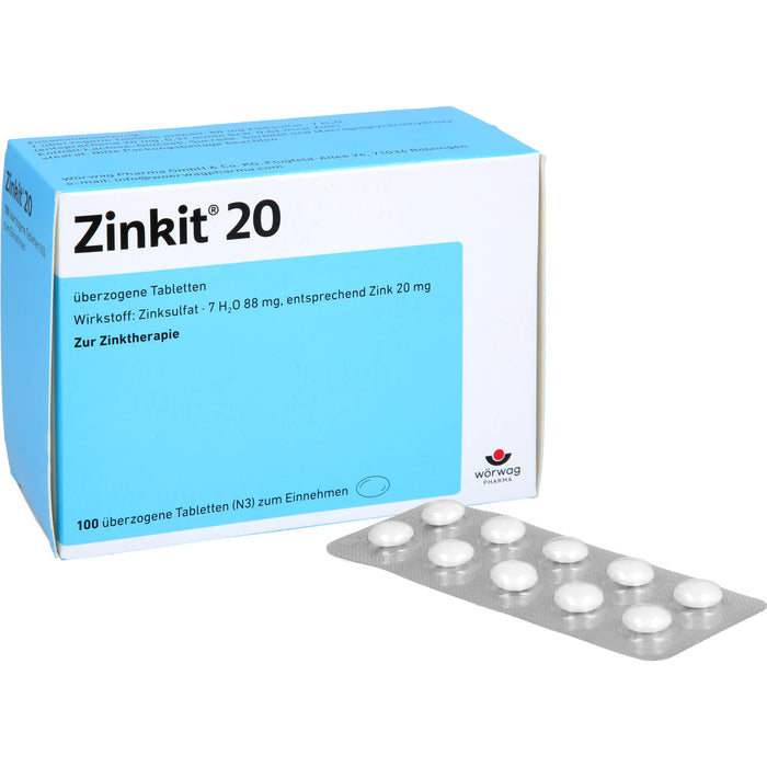 Wörwag Zinkit 20 Tabletten zur Zinktherapie, 100 pc Tablettes