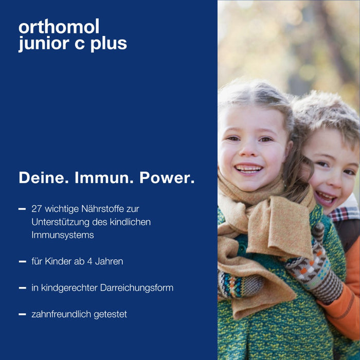 Orthomol junior C plus - mit Vitamin C als Beitrag zu einer normalen Funktion des Immunsystems - Himbeer/Limetten-Geschmack, 30 St. Tagesportionen