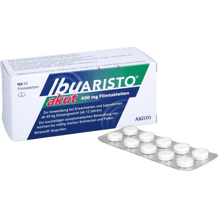 IbuARISTO akut 400 mg Filmtabletten bei Schmerzen und Fieber, 50 pcs. Tablets