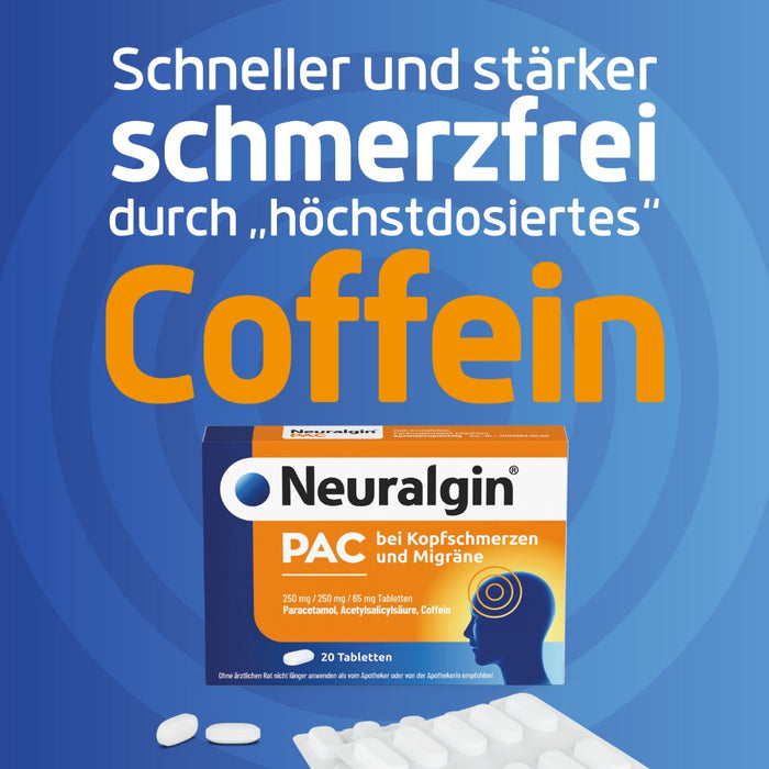 Neuralgin PAC  3-fach Wirkstoffkombination für schnelle Linderung bei Kopfschmerzen und Migräne, 20 St. Tabletten