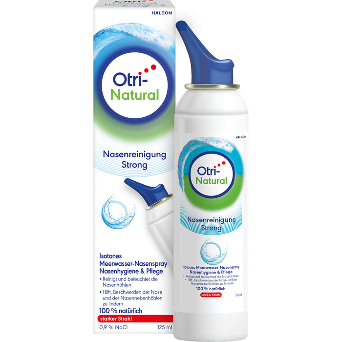 OtriNatural Nasenreinigung Strong isotones Meerwasser Nasenspray mit starkem Strahl, 125 ml Lösung