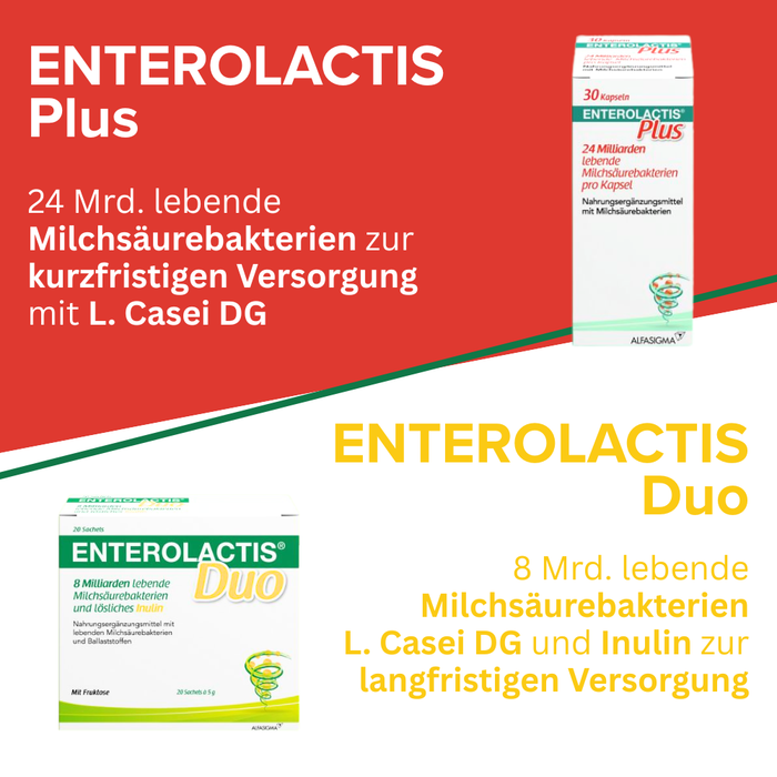 Enterolactis Plus - natürliche Versorgung der Darmflora und des Darmmikrobioms mit L. Casei DG - 24 Mrd. lebende Zellen pro Kapsel - laktosefrei & glutenfrei, 30 pc Capsules