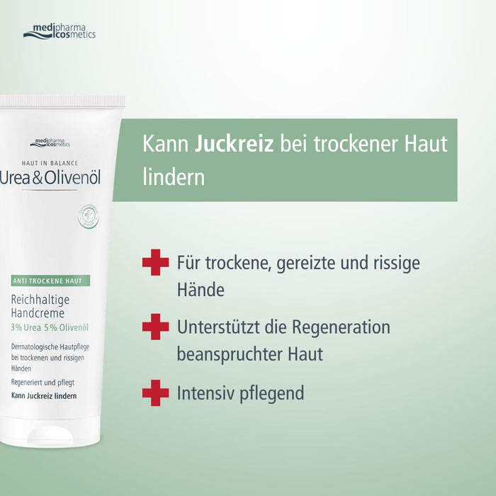 medipharma cosmetics Haut in Balance Urea & Olivenöl reichhaltige Handcreme, 100 ml Creme
