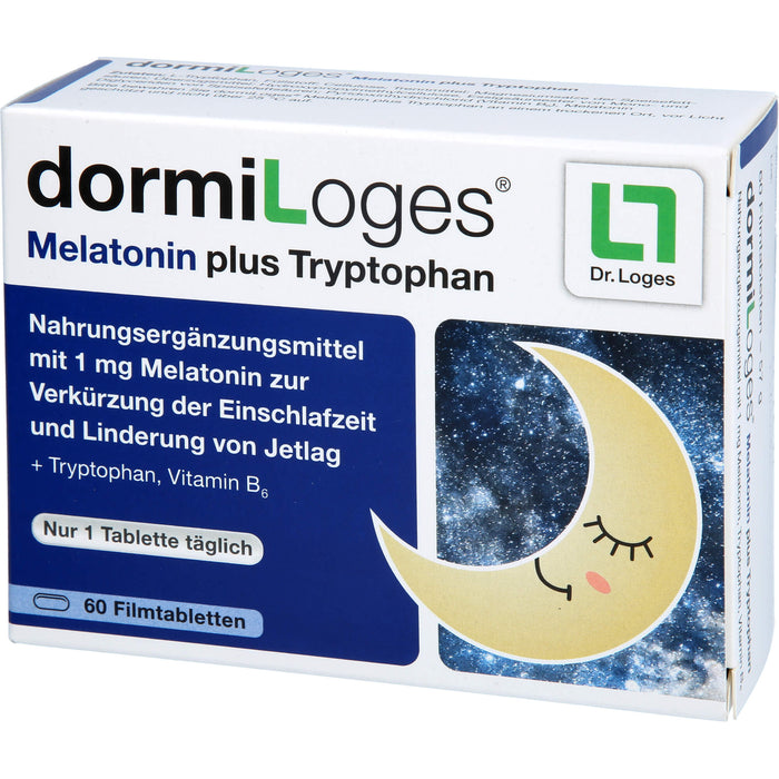 DormiLoges 1 mg Melatonin plus Tryptophan Filmtabletten zur Verkürzung der Einschlafzeit, 60 St. Tabletten