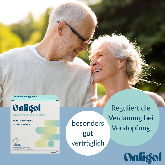 Onligol Macrogol 4000 - Sanfte, effektive Hilfe bei Verstopfung und Obstipation - mit Macrogol 4000 - ohne Zusatzstoffe & Zucker, 20 St. Beutel