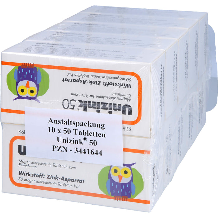 Unizink 50 Tabletten bei Zinkmangel, 500 St. Tabletten
