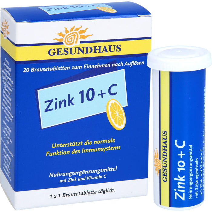 GESUNDHAUS Zink 10 + C Brausetabletten unterstützt das Immunsystem, 20 pcs. Tablets