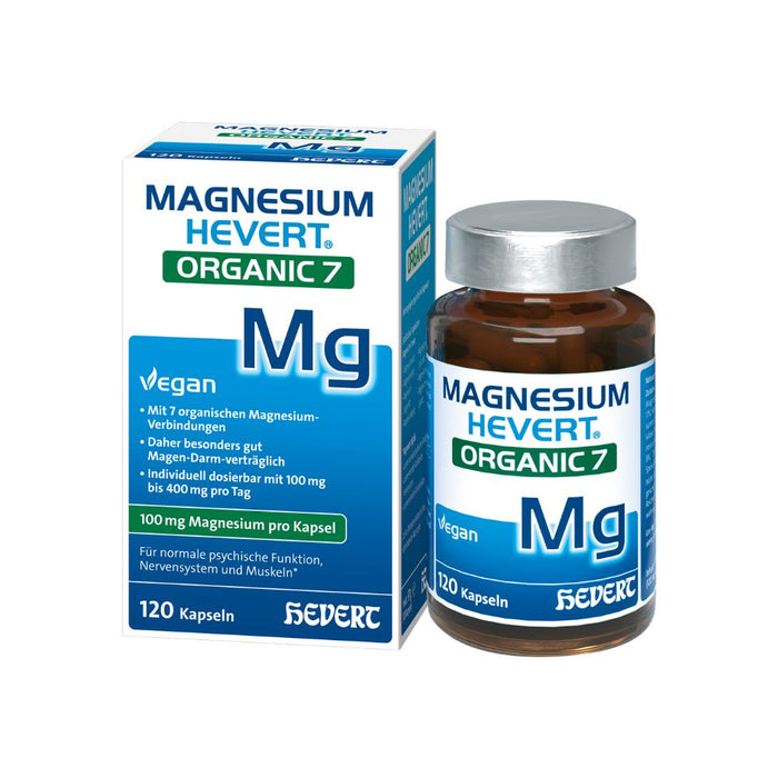 Magnesium Hevert Organic 7 – 7-fach organisches Magnesium für Muskeln, Nerven und Psyche, 120 St. Kapseln