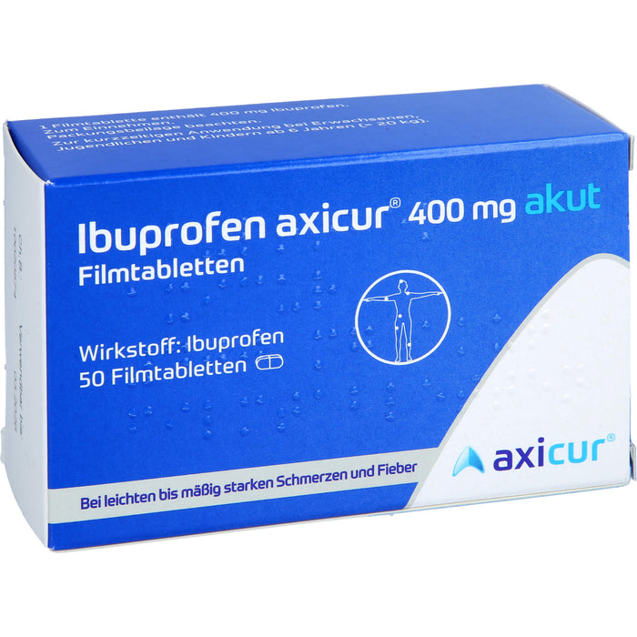 Ibuprofen axicur 400 mg akut Filmtabletten bei Schmerzen und Fieber, 50 pc Tablettes