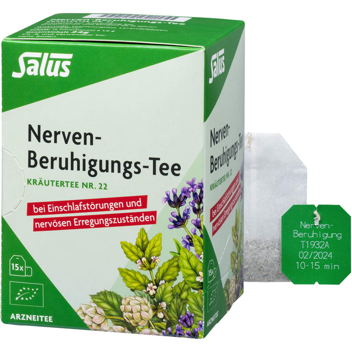 Salus Nerven-Beruhigungs-Tee Kräutertee Nr. 22 bio bei Einschlafstörungen und nervösen Erregungszuständen, 15 St. Filterbeutel