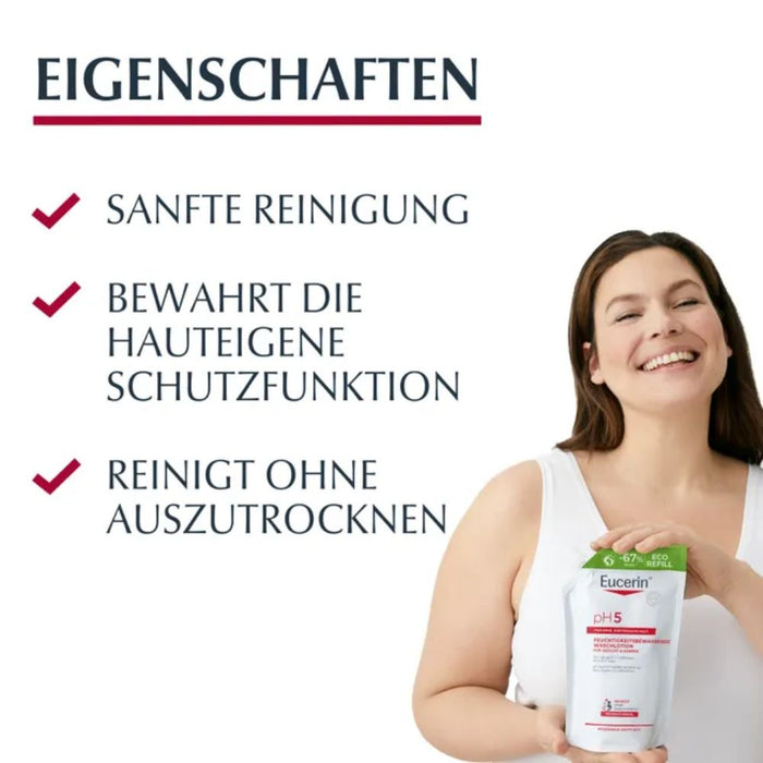 Eucerin pH5 Waschlotion für Körper, Gesicht und Hände für empfindliche Haut Nachfüllbeutel, 400 ml Lotion