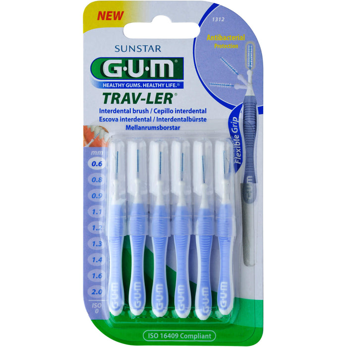 GUM Trav-ler 0,6 mm hellblau Kerze Interdentalbürsten, 6 St. Interdentalbürsten